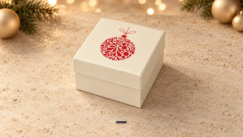 LESER jewellery box 0230 PLAIN in cream with the BAUBLE Christmas design in red