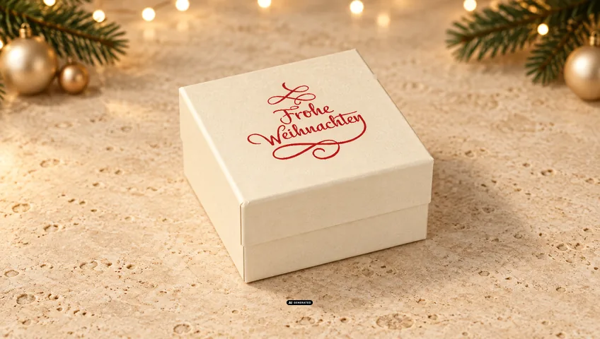 LESER jewellery box 0230 PLAIN in cream with the GREETINGS Christmas design in red